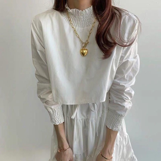 ティアード ワンピース ボトルネック 長袖 セットアップ風 マキシ丈 フレア コットン ハイウエスト エレガント カジュアル Aya2696 Girl Top