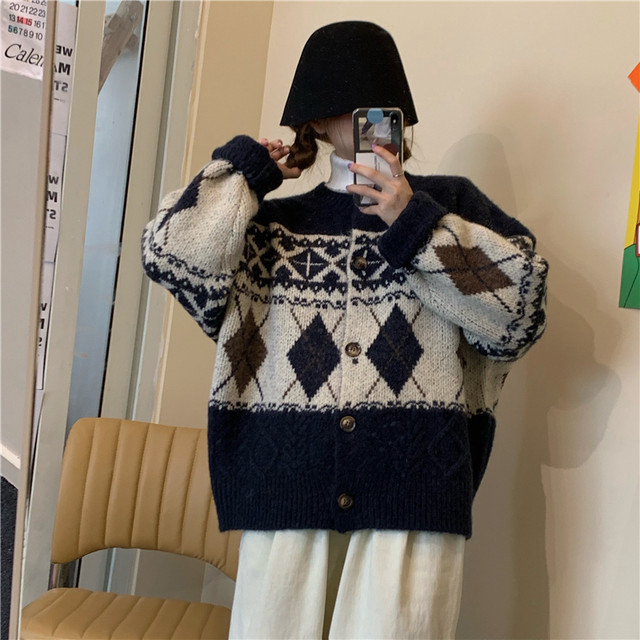 カーディガン レディース 冬 ニット レディース カーディガン 冬 ノルディック柄 ネイビー ホワイト 白 羽織り カジュアル こなれ感 Evergreen