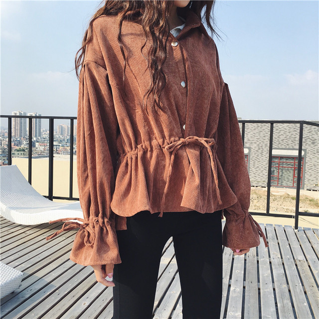 コーデュロイシャツ レディース 大きいサイズ ブルー ブラウン 茶系 レトロ ビッグシルエット 体型カバー 秋新作 コーデュロイ 韓国 ファッション レディース 通勤 通学 オルチャン ファッション 秋服 秋冬 Ncho