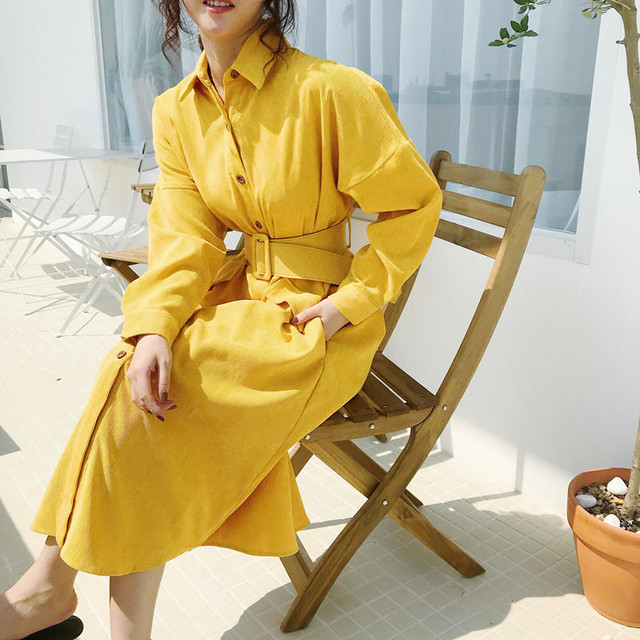秋 冬 レディース ワンピース ロングワンピース イエロー 黄色 コートワンピ カジュアル ハイウエスト かわいい おしゃれ 韓国 きれいめ プチプラ Fa 10 11 Dress Sugar Moon