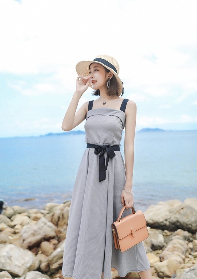 大人気のお品 太めの肩紐 バックシャン ノースリーブ ワンピース マキシ丈 ウエストリボン Mt0067 ふくふくの木