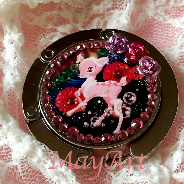 バッグハンガー バンビ ピンク デコ オリジナルイラスト 雑貨 アクセサリー ハンドメイド Mayart メイアート