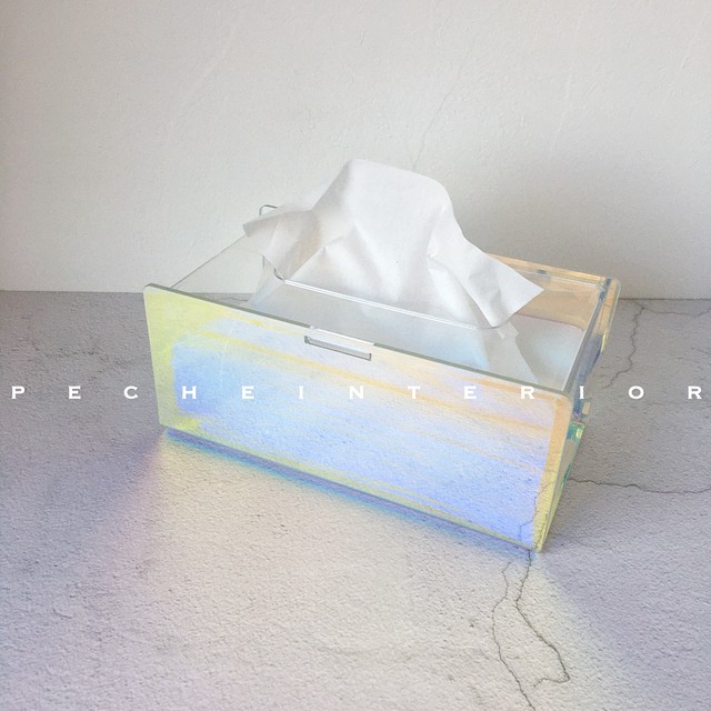 即納 オーロラティッシュケース お洒落 クリア 韓国 カバー 北欧 シンプル 小物 ナチュラル 雑貨 モダン 海外インテリア 洗面所 モノトーン Peche ペシェ