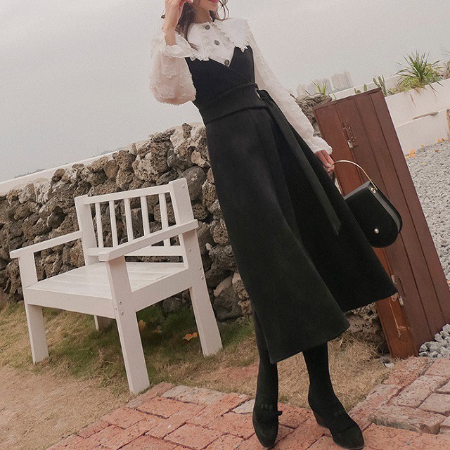 人気 春物 ワンピース ジャンパースカート ジャンスカ キャミワンピ フレア ミモレ丈 無地 ワンカラー きれいめ ガーリー お出かけ Hf Haru Foo