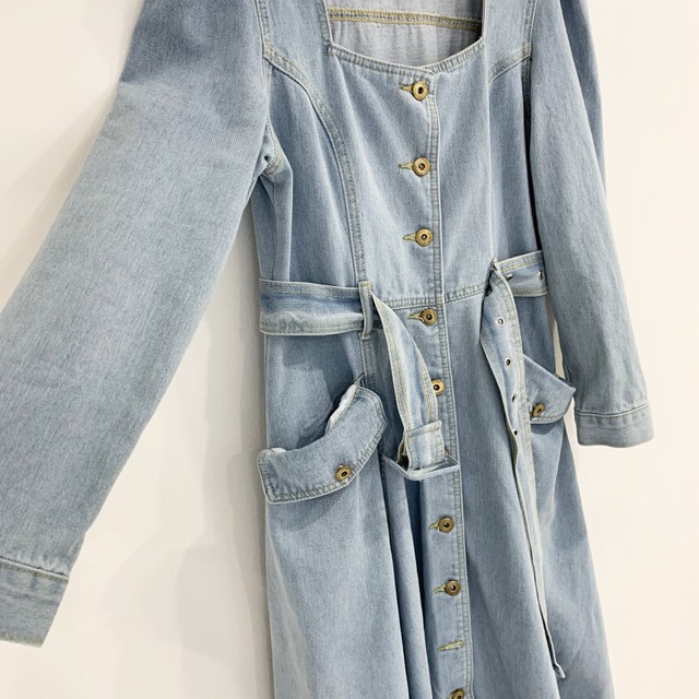 デニムコーデ ワンピース スクエアネック レディース デニムワンピース シャツワンピース カジュアル きれいめ 秋 デート Ptnym3253 Shop Suba