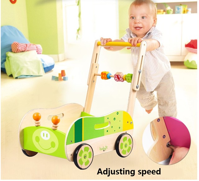 を折る赤ちゃん木製歩行器で漫画動物 身長と速度調整することができベビーウォーカー 多機能かわいい赤ちゃんウォーカー Cutekawaii