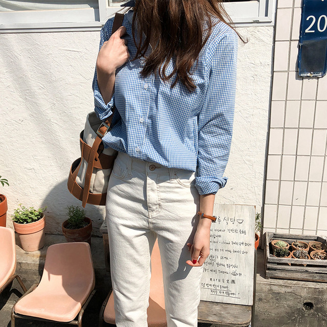 クールなチェック柄ブラウス シャツ レディース 長袖 ビジネス オフィス 17 Petit Link