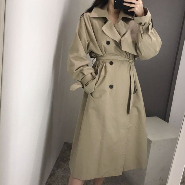予約販売 コート レディース トレンチコート バルーン袖 ベルト付き ミディアムロング丈 春コート 秋コート S M L カーキ ブラック Favoriteselect