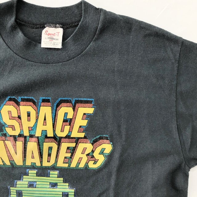 8 90s Space Invaders スペースインベーダー Tシャツ Stedmanボディ 黒 M Usa製 都町の古着屋 Charkha Bazaar チャルカバザール