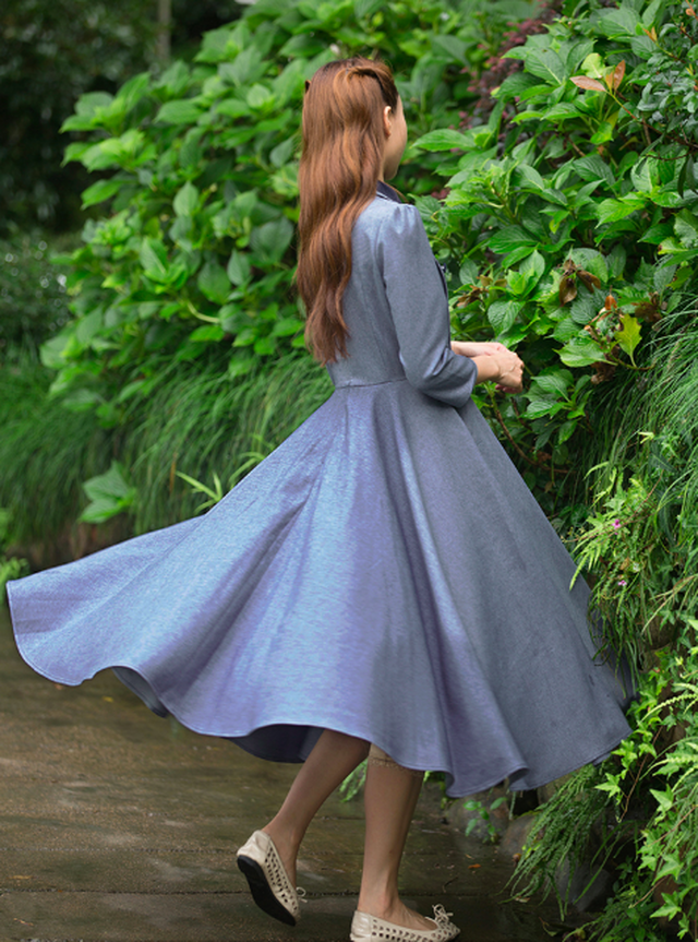 英国風ワンピース 英国風ワンピース 秋 レトロ ワンピース ヴィンテージ ワンピース ワンピース 秋 秋冬 ワンピース レトロガール 七分袖 ミモレ丈 Nkk 013 ふくふくの木