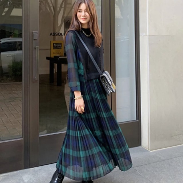 チェック ニットベストドッキングワンピース Cerida Select