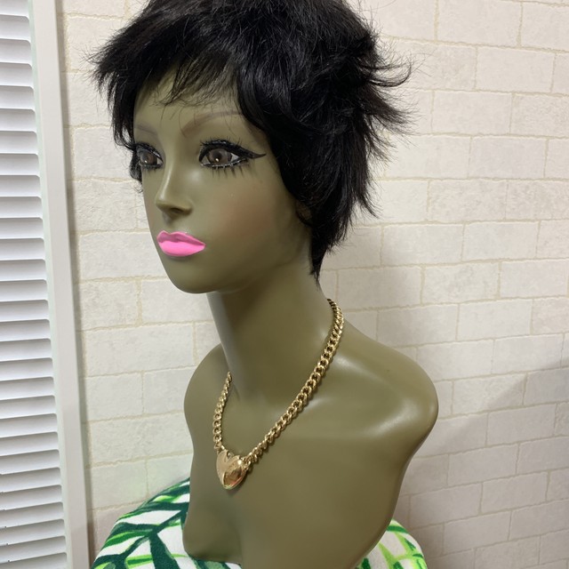 100 人毛 1ブラック ベリーショートウィッグ Pekopon Wig