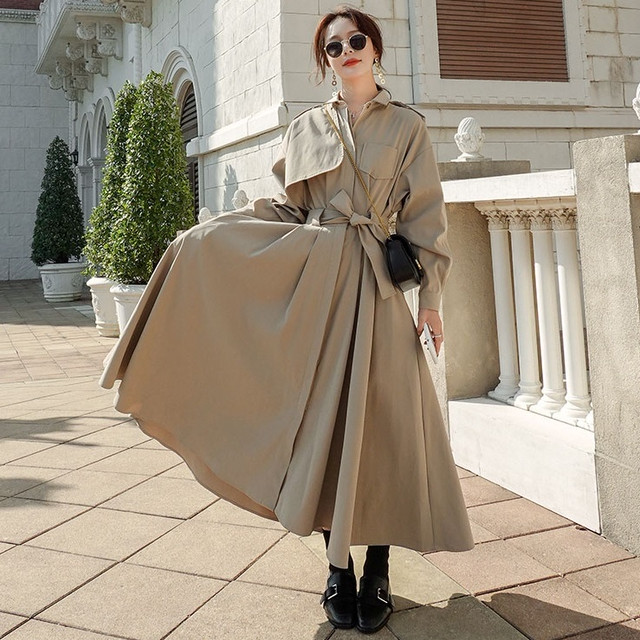 K ワンピース アウター 2way トレンチ風 ワンピース トレンチワンピース ロングワンピース フレアワンピース ロング丈 マキシ丈 長袖 大人女子ファッション 韓国 ファッション 春 秋 In The Moon