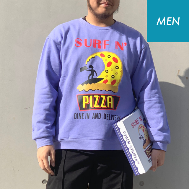 Palm Stripes トレーナ Surf N Pizza Crew Grey Lavender Frnc
