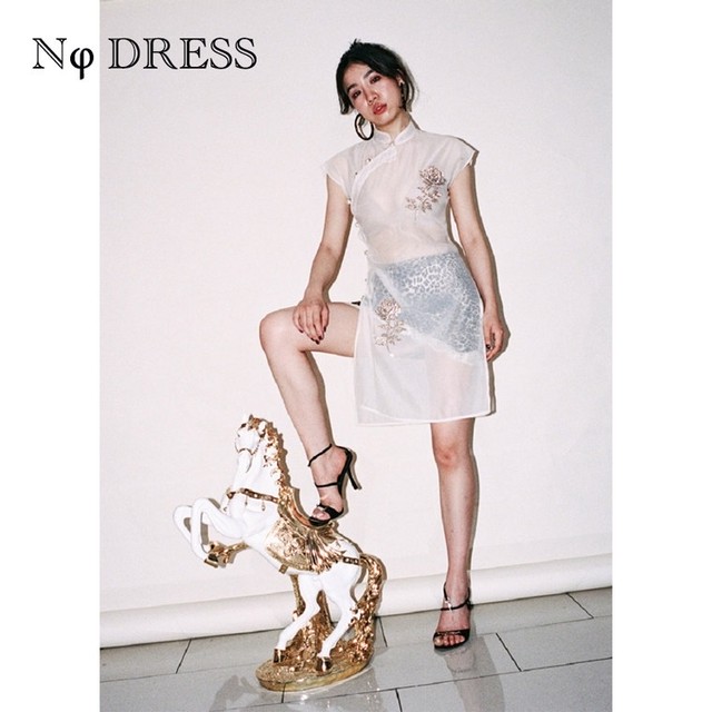 スペシャルオファ Nodress ブロンズローズ シースルー チャイナドレス ミニ ひざ丈ワンピース Cohfh Org