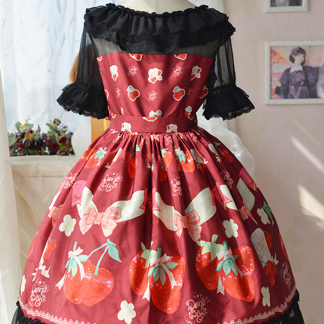 New限定品 Baby 苺柄 七分袖ワンピース 甘ロリ ひざ丈ワンピース Slcp Lk
