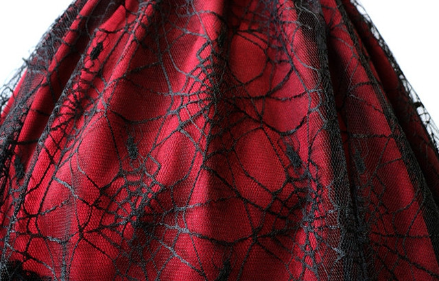 ロリータ ジャンスカ ワイン ゴシック キャミワンピ レース 蜘蛛の巣 蜘蛛の糸 ミディアム フレア フリル 春夏 パンク クロス ストラップ セクシー かわいい 小悪魔 キュート ゴスロリ ロリータファッション Loli2319 Luxury