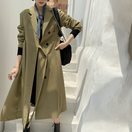 再再販 バックプリーツデザイン ルーズシルエット レイヤード トレンチコート ワンピース風 バイカラー 個性的 新作 秋 冬 待望の再販 Www Servblu Com