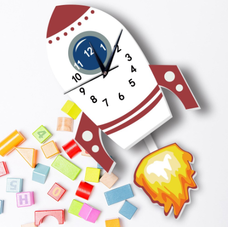 ロケット モチーフ イラスト 宇宙 かわいい 子供部屋 時計 インテリア Clock クロック 壁掛け ウォール ウォッチ オシャレ Clock Flog