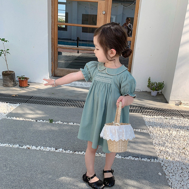 即納 スモッキングワンピース グリーン 夏物新作 80 90 100 110 1 こども服 Coto Select