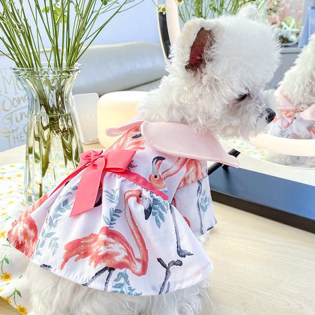 春夏服 おしゃれ 犬服 小型犬服 ペット服 ドッグウェア ワンピ フラミンゴ ピンク リボン かわいい お出掛け 小型犬のためのお店 Seasonz かわいいペットウェアの通販