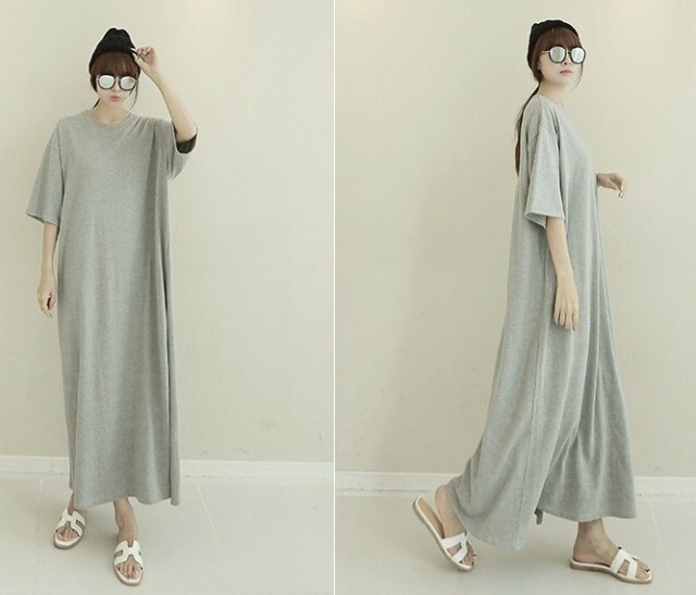 大人の楽ちんワンピ ロングtシャツ Tシャツワンピ 綿 ラウンドネック サイドスリット 韓国 ファッション グレー 白 らくちん ワンピース 秋物 海外のおしゃれな大人のレディースファッション通販サイトhanano Emon