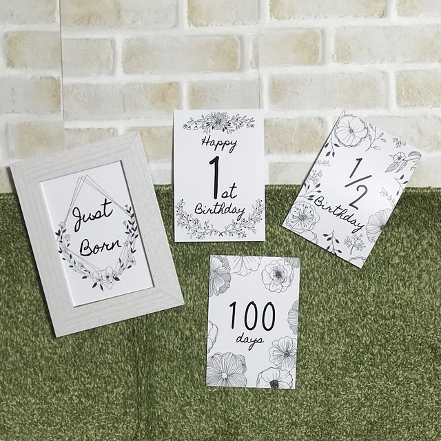 送料無料 モノトーンな植物のマンスリーカード 月齢カード Kflower