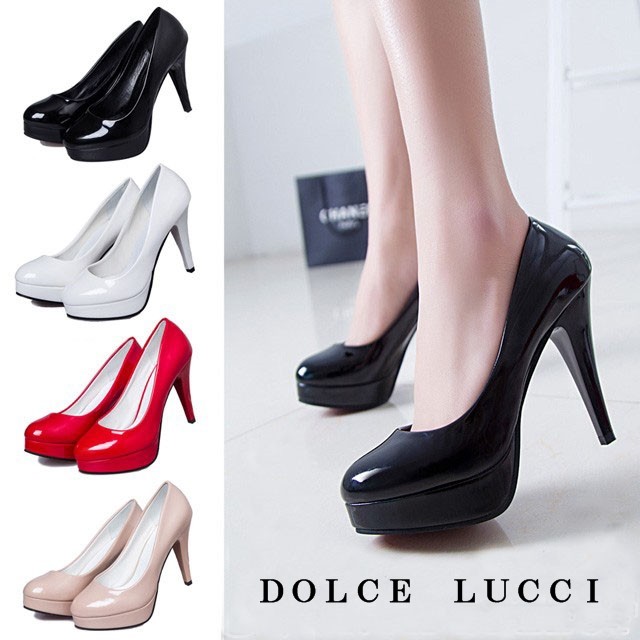 Dolce Lucci 安定して歩きやすい 厚底 パンプス 美脚 ハイヒール 大きいサイズ 22 26cm シンプル エナメル プレーンパンプス レディース ラウンド トゥ シューズ レッドソール Dolce Lucci