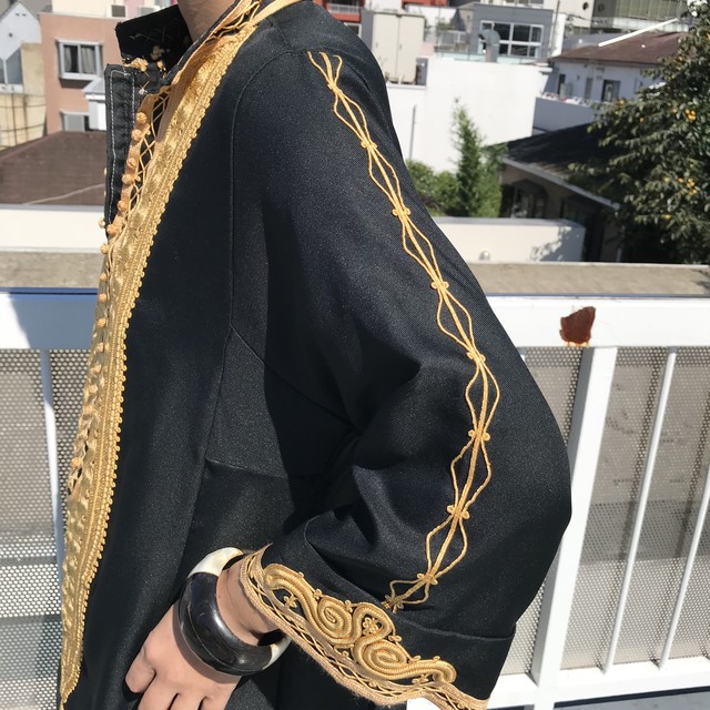 70s Moroccan Black Embroidery Dress ヴィンテージ ブラック 刺繍 モロッカン モロッコ ワンピース Riyad Vintage Shop