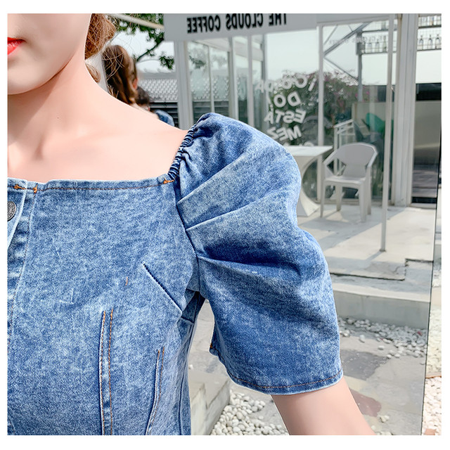 Dress デニムワンピースエレガントパフスリーブスリムファッション Nanastyle