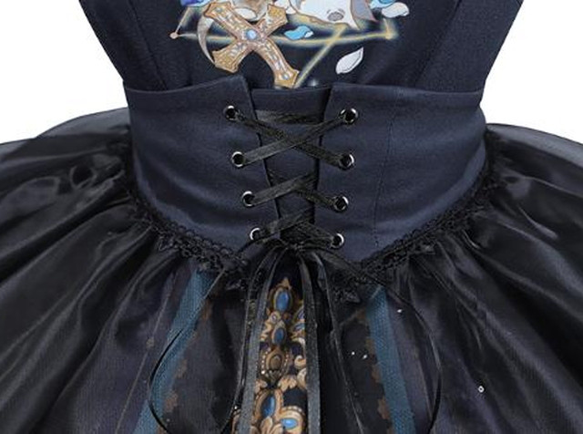 ゴスロリ系 ロリータ ワンピース 長袖ブラウス コルセットベルト 3点セット ダーク ロリータ ブラック ホワイト お茶会 コミケ 原宿系 10代 代 オルチャン 天使と悪魔 サブカル系ファッション Seasonz