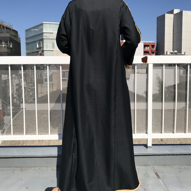 70s Moroccan Black Embroidery Dress ヴィンテージ ブラック 刺繍 モロッカン モロッコ ワンピース Riyad Vintage Shop