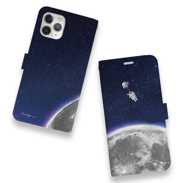 風船で浮かぶ宇宙飛行士 手帳型スマホケース Iphoneケース Lucky Star