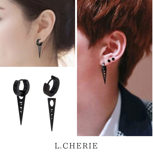 片耳 ピアス メンズ 4点セット Bts 韓国 お洒落 シルバー 黒 リング L Cherie エル シェリー
