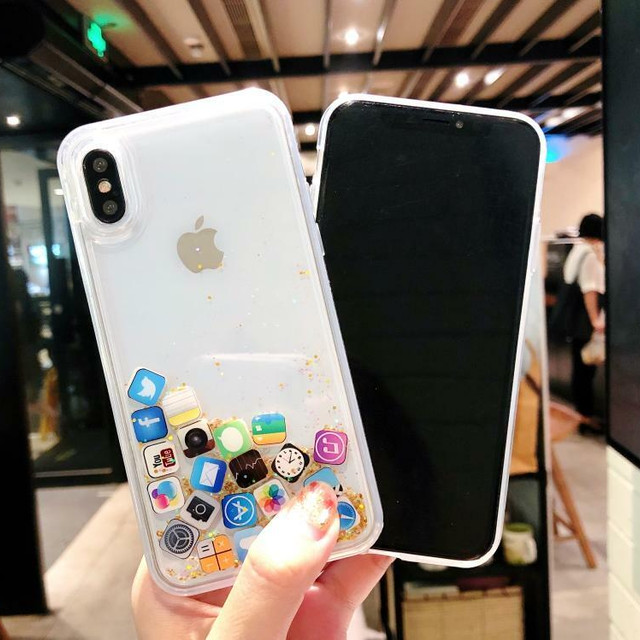 Iphoneケース カバー アイフォン スマホケース アイコン アプリ キラキラ おしゃれ ゴールド クリア 透明 お揃い ペア K096 Koreanplus 韓国ファッション コリアンファッション オルチャンファッション