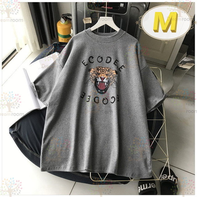 ユルっと可愛い タイガー ビッグtシャツ グレー M 大きいサイズ アニマル 虎 半袖 K 315 Dreamroom Base