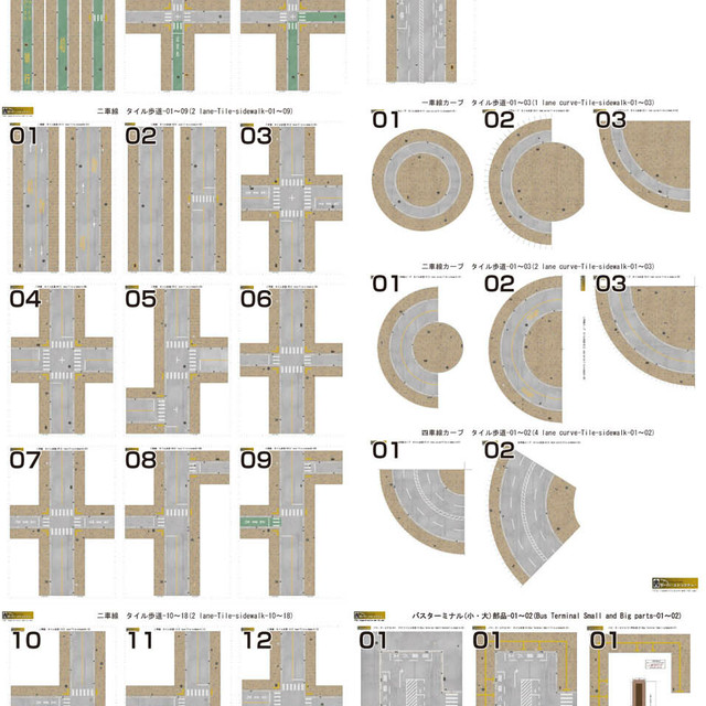 ﾀﾞｳﾝﾛｰﾄﾞ版 ペーパークラフト 道路データ集セット ｎゲージ サイズ 鉄道模型 ジオラマ用ビル 建物 ペーパーストラクチャー