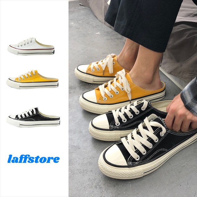 かかとなし スニーカー スリッパ サボ レースアップ カジュアル シンプル キャンバス シューズ 運動靴 バイカラー スポーツ メンズ スリッポン ストリート ユニセックス レディース クール 帆布 取寄 発送目安14 21日営業日 Laff Store For Men ショップ情報