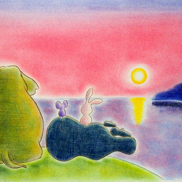 Postcard No 71 夕日の海 箱の家 Illustrationbox