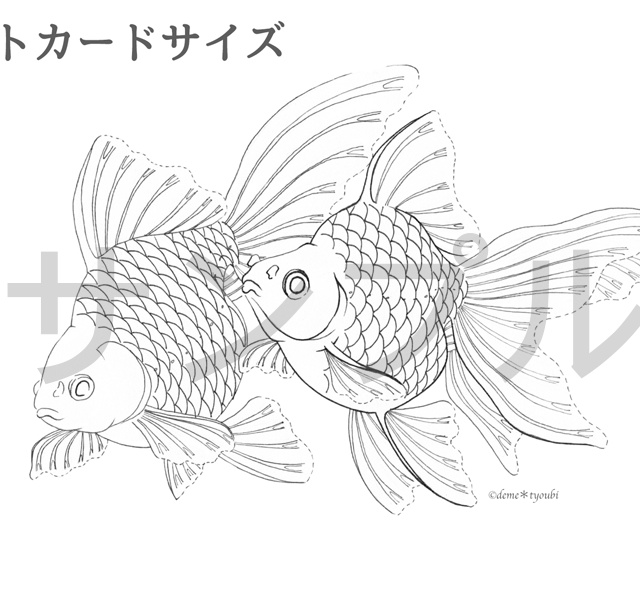 琉金塗り絵線画 Deme Tyoubi