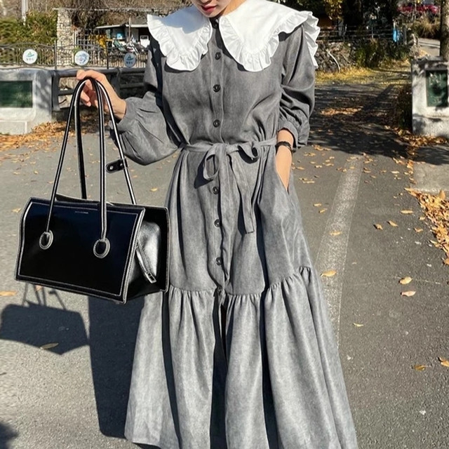 お1人様1点限り テーラード襟ワンピース ブルーグレー 21新作モデル Elvemobilya Com