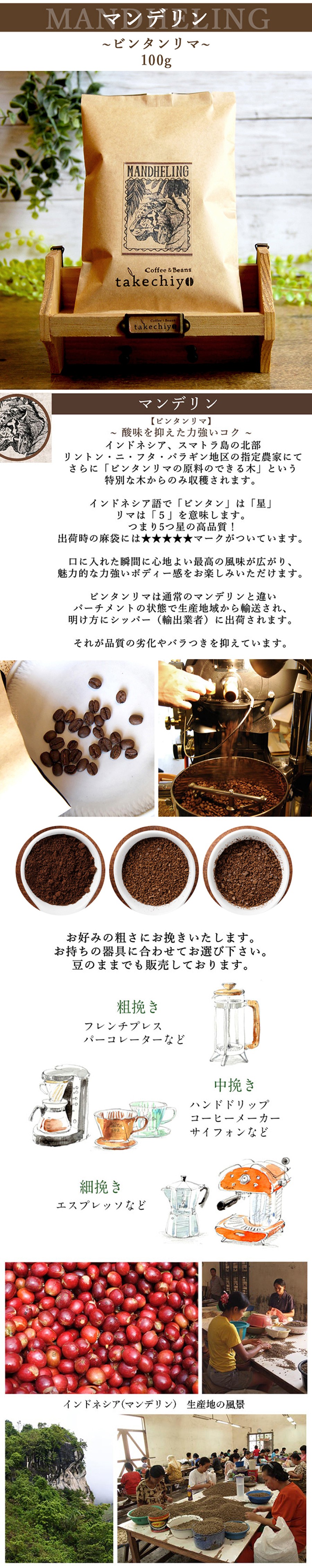 マンデリン 100g 酸味を抑えた力強いコク 自家焙煎コーヒー豆 Coffee Beans Takechiyo 自家焙煎コーヒー豆専門店