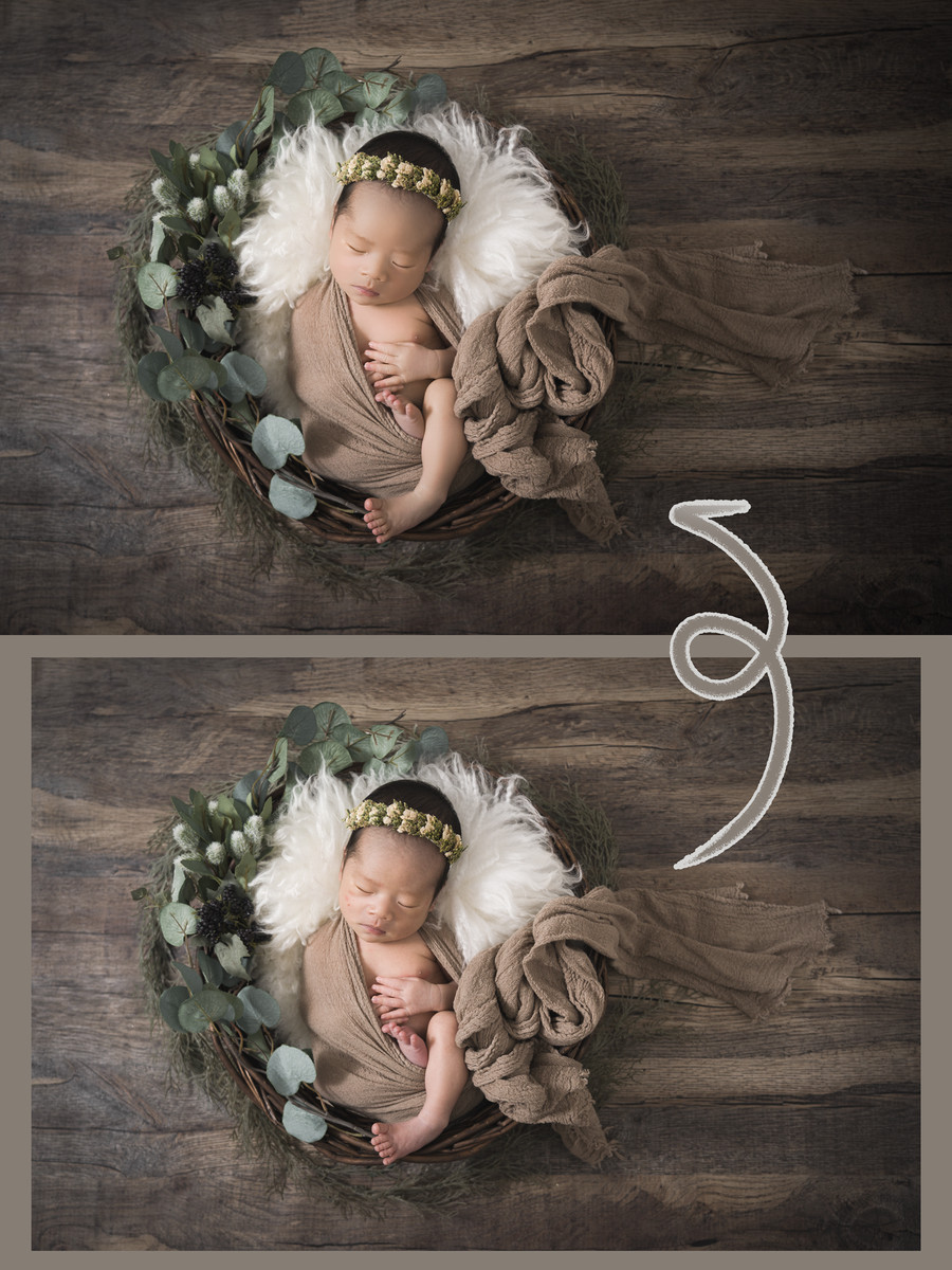 セルフニューボーンフォトの赤ちゃんの肌補正 プロによる補正 治らなかった乳児湿疹 赤み 皮むけに ニューボーンフォト撮影 グッズレンタルショップ Newborn Rental