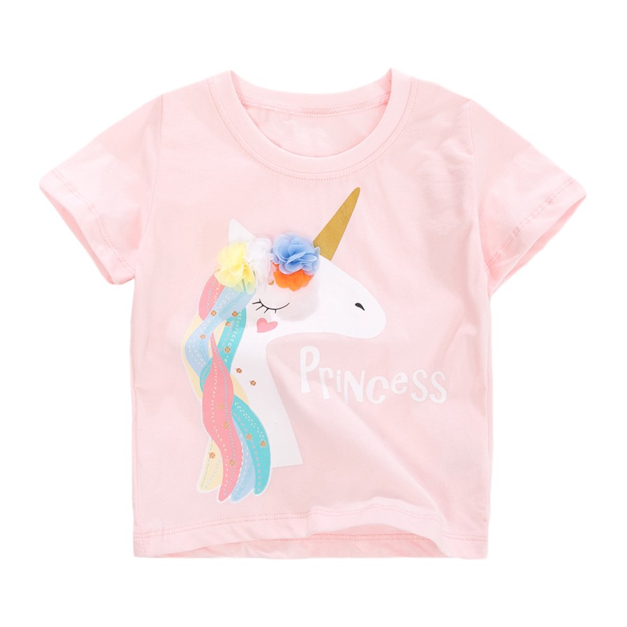 プリンセスユニコーン柄Tシャツ 半袖 うまデザインTシャツ 女の子