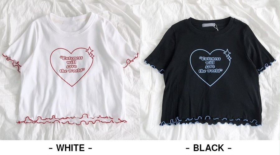 クロップド丈 Tシャツ 半袖 ラウンドネック 夏 配色 韓国
