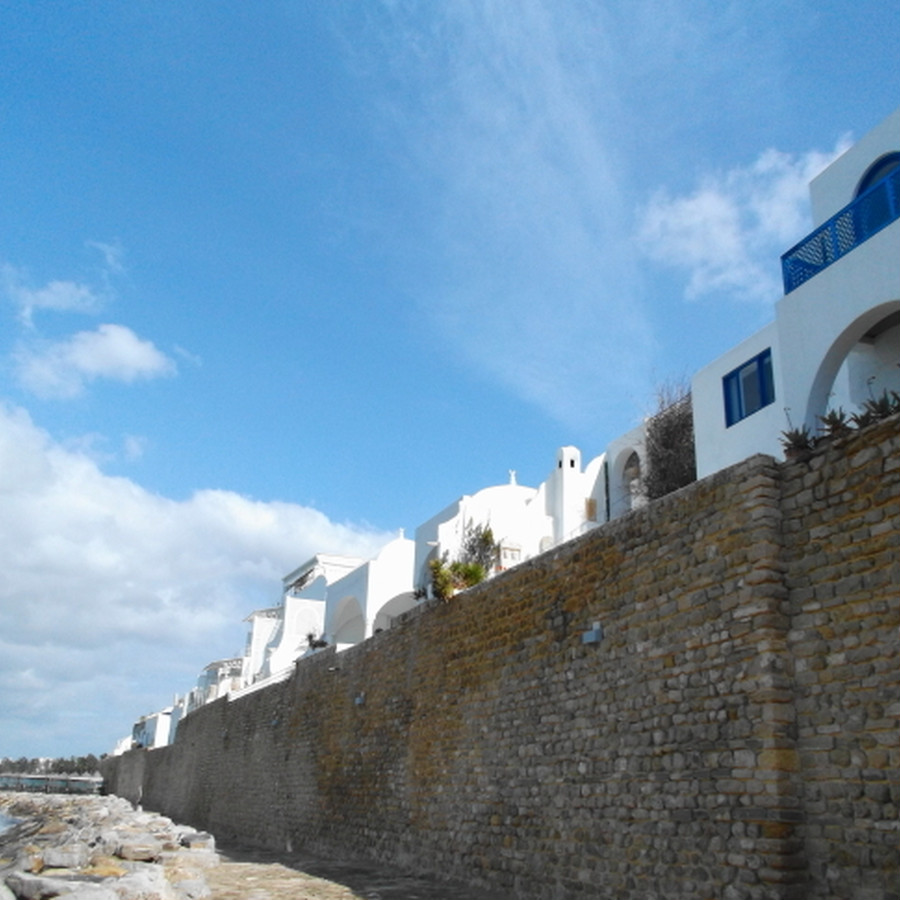 地中海の側に建つ城壁に囲まれた旧市街城壁の中には白い壁の街並みが