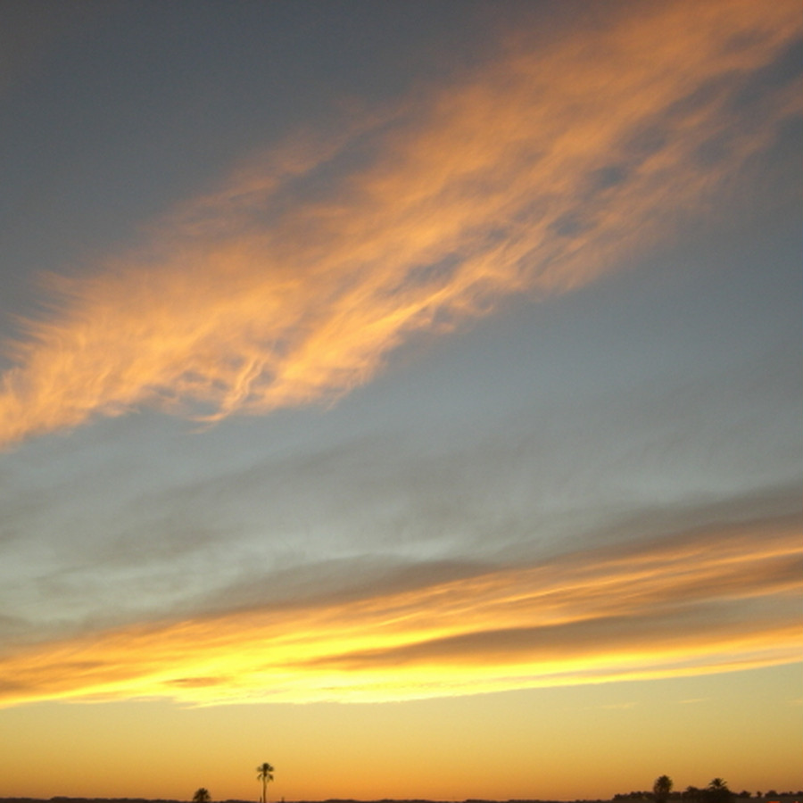 夕陽の後サハラの上を流れる雲
