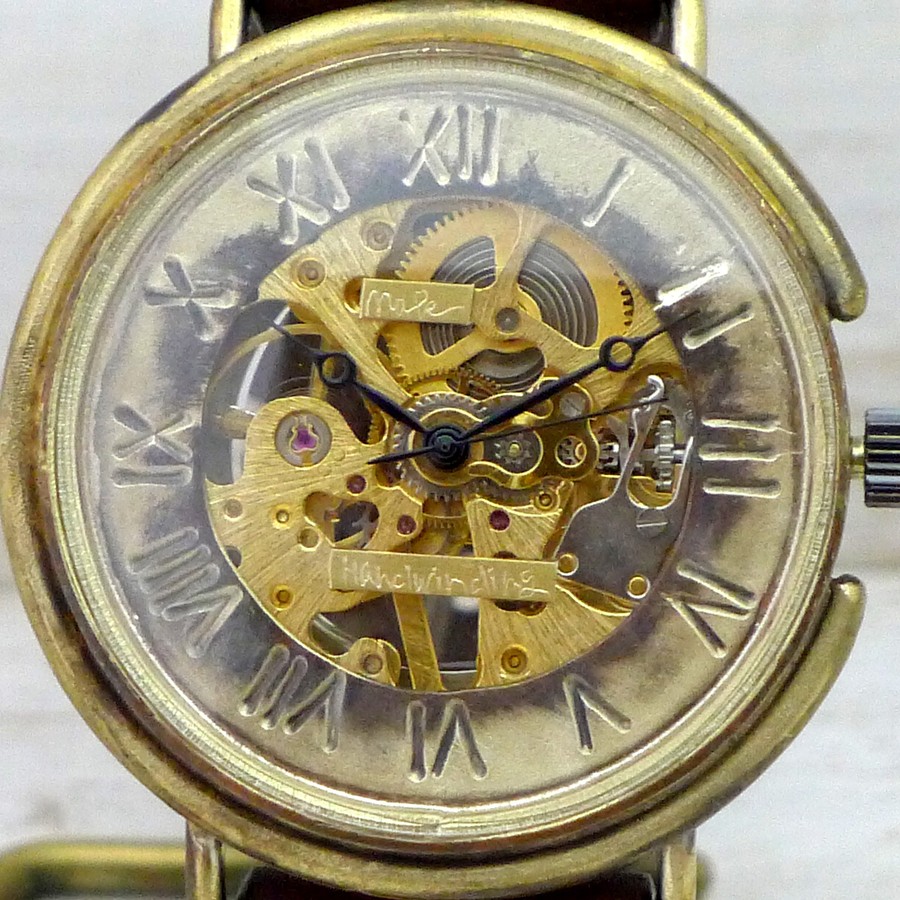 BHW081 ローマ数字 手巻きBrass(真鍮) 42mm 手作り腕時計 [BHW081GD