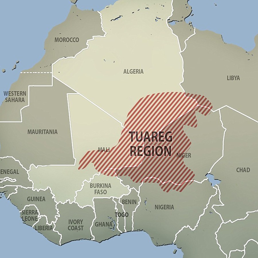 トゥアレグが住んでいる、西北アフリカのエリア