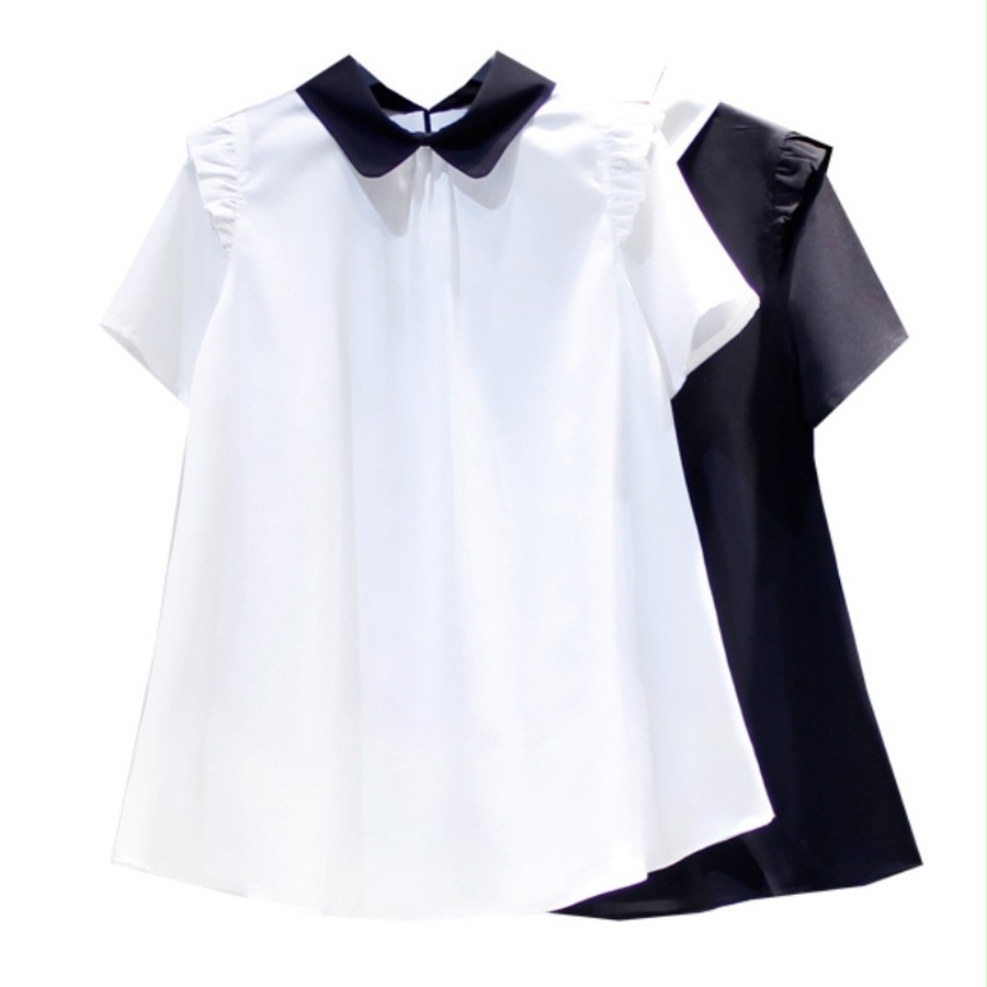 Short sleeve shoulder ruffle blouse《2color》
